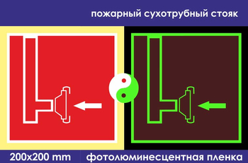 F08 пожарный сухотрубный стояк (ГОСТ 34428-2018, фотолюминесцентная пленка, 200х200 мм) - Знаки безопасности - Знаки пожарной безопасности - . Магазин Znakstend.ru