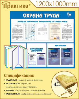 С07 Стенд охрана труда (с перекидной системой) (1300х1000 мм, пластик ПВХ 3 мм, алюминиевый багет золотого цвета) - Стенды - Стенды по охране труда - . Магазин Znakstend.ru