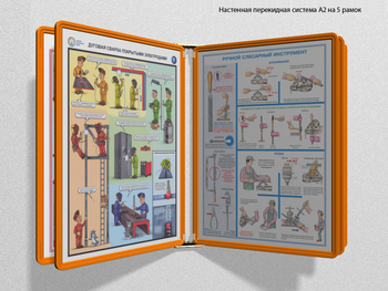 Настенная перекидная система а2 на 5 рамок (оранжевая) - Перекидные системы для плакатов, карманы и рамки - Настенные перекидные системы - . Магазин Znakstend.ru