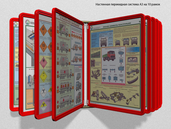 Настенная перекидная система а3 на 10 рамок (красная) - Перекидные системы для плакатов, карманы и рамки - Настенные перекидные системы - . Магазин Znakstend.ru